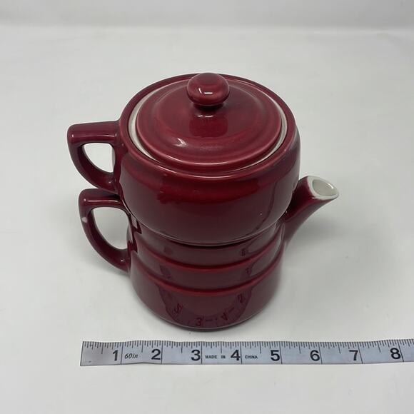 Three piece maroon Coorsite Pottery teapot infuser - Picture 11 of 12